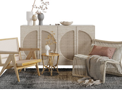 侘寂风休闲椅子、玄关柜