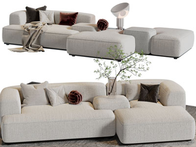 侘寂风拼接多人沙发3d模型 侘寂风拼接多人沙发