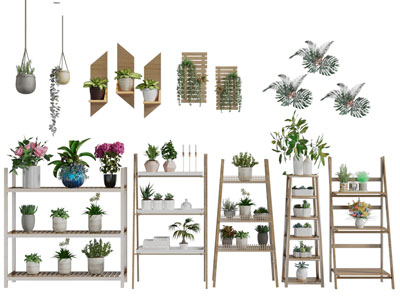 现代实木花植装饰架