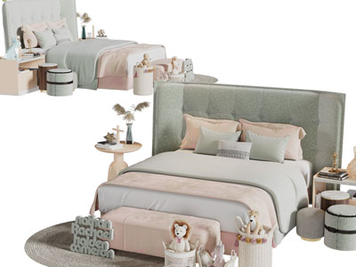 现代布艺双人床