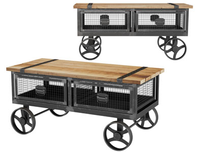 工业风loft带滑轮的茶几3d模型 工业风loft带滑轮的茶几