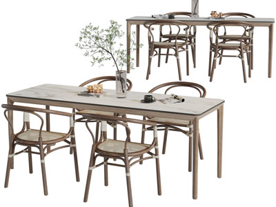 新中式长方形餐桌椅组合