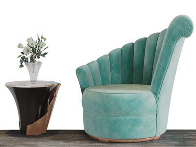 欧式软包靠背单人沙发、边几3d模型 欧式软包靠背单人沙发、边几