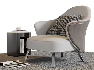 现代单人沙发、边几3d模型 现代单人沙发、边几