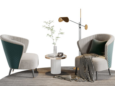 简欧布艺休闲单人沙发、边几3d模型 简欧布艺休闲单人沙发、边几