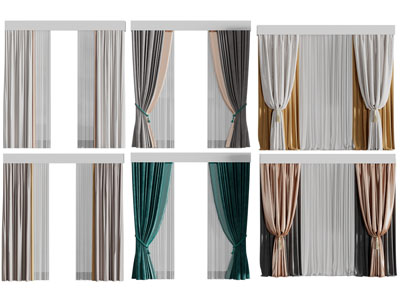 现代布艺窗纱窗帘3d模型 现代布艺窗纱窗帘