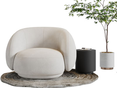 侘寂风单人沙发、边几3d模型 侘寂风单人沙发、边几