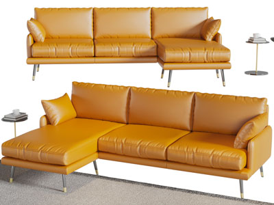 现代橙黄色转角多人沙发3d模型 现代橙黄色转角多人沙发