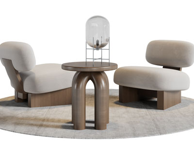 侘寂风单人沙发、边几3d模型 侘寂风单人沙发、边几