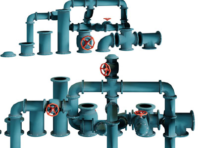 现代水管管道五金件3d模型 现代水管管道五金件