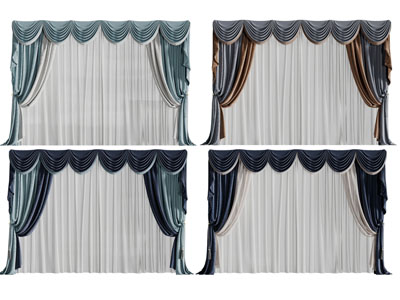 欧式窗帘窗纱3d模型 欧式窗帘窗纱