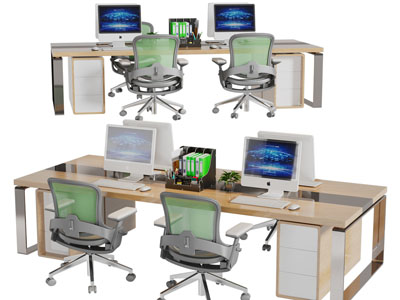 现代加长双人办公桌椅组合