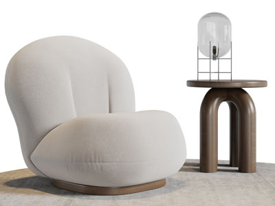 侘寂风单人沙发、边几3d模型 侘寂风单人沙发、边几