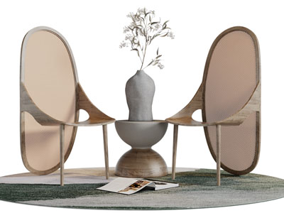 侘寂风休闲椅子、边几