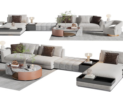 现代布艺多人沙发、茶几组合