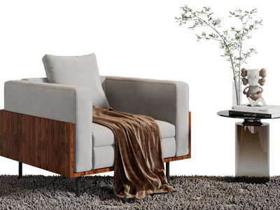 现代单人沙发、边几3d模型 现代单人沙发、边几