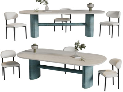 侘寂风椭圆形餐桌椅组合