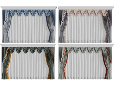 简欧布艺撞色窗纱窗帘3d模型 简欧布艺撞色窗纱窗帘