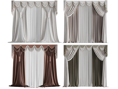 欧式布艺窗帘窗纱3d模型 欧式布艺窗帘窗纱