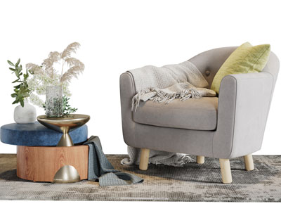 现代单人沙发、边几3d模型 现代单人沙发、边几