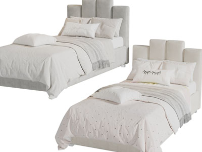 现代布艺儿童单人床