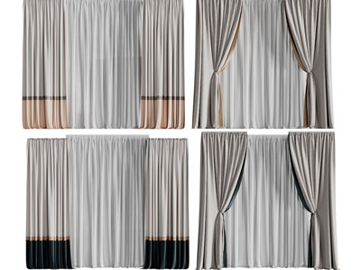 现代布艺窗帘窗纱3d模型 现代布艺窗帘窗纱