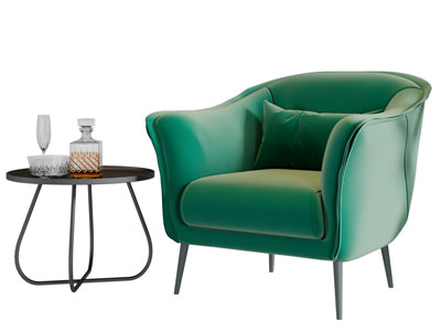 现代单人沙发、边几3d模型 现代单人沙发、边几