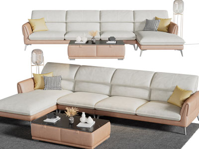 现代转角多人沙发、茶几组合