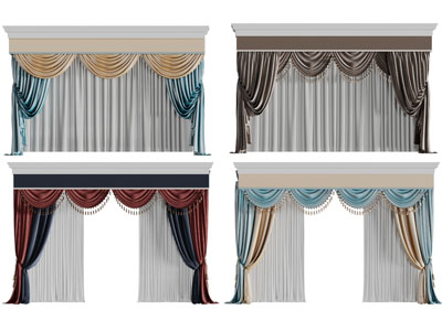 欧式布艺窗帘窗纱3d模型 欧式布艺窗帘窗纱