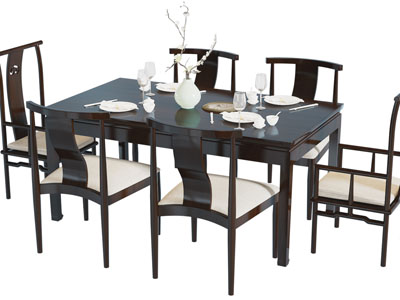 新中式长方形餐桌椅组合