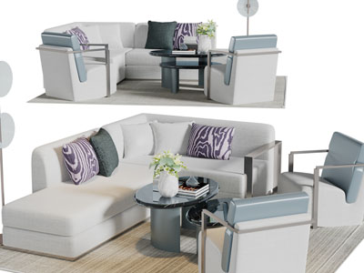 新中式转角多人沙发、单人沙发、茶几组合