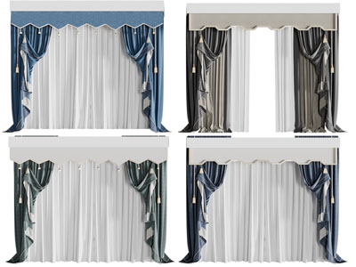 欧式布艺窗帘窗纱3d模型 欧式布艺窗帘窗纱