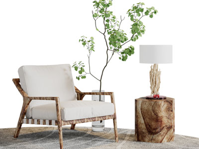 侘寂风单人沙发、边几3d模型 侘寂风单人沙发、边几