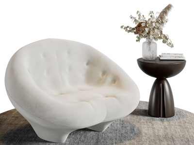 侘寂风单人沙发、边几3d模型 侘寂风单人沙发、边几