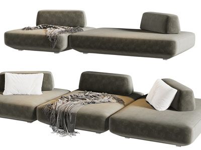 侘寂风多人沙发3d模型 侘寂风多人沙发