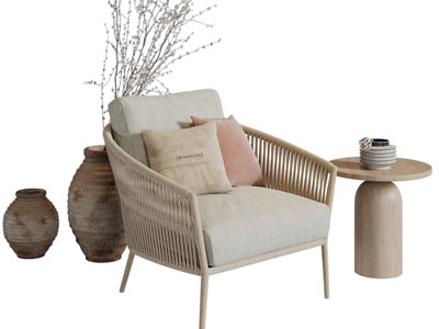 侘寂风休闲椅子、边几