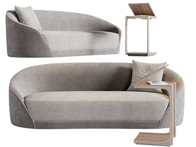 侘寂风多人沙发、边几3d模型 侘寂风多人沙发、边几