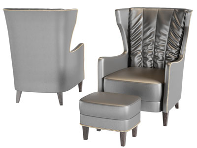 美式单人沙发、脚踏3d模型 美式单人沙发、脚踏