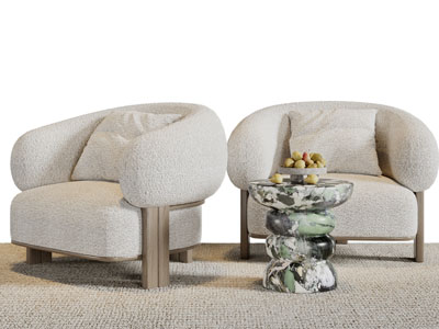 侘寂风单人沙发、边几3d模型 侘寂风单人沙发、边几