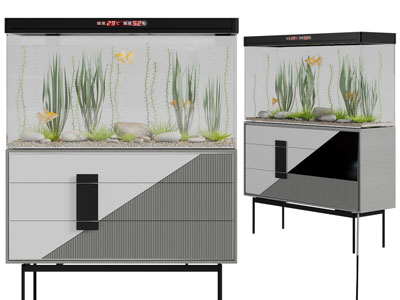 现代带收纳柜的鱼缸