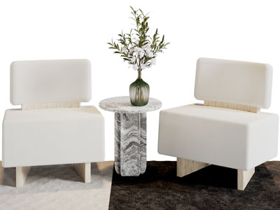 侘寂风单人沙发、边几3d模型 侘寂风单人沙发、边几