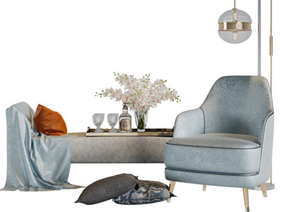 新中式单人沙发、贵妃椅3d模型 新中式单人沙发、贵妃椅