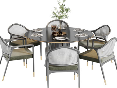 侘寂风圆形餐桌椅组合