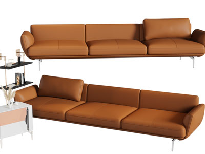 现代多人沙发、边几3d模型 现代多人沙发、边几