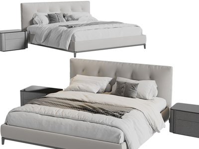 现代布艺双人床