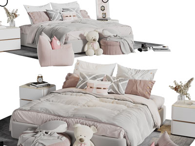 现代布艺双人床、床头柜