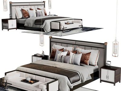 新中式双人床、床头柜