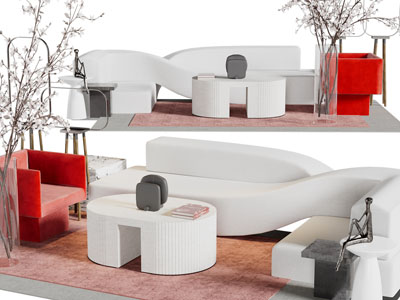 侘寂风多人、单人沙发和茶几组合