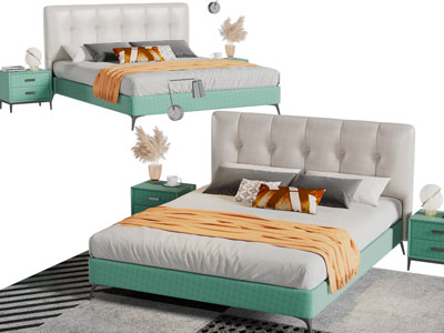 现代双人床、床头柜