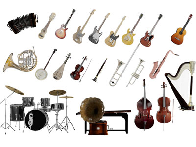 现代电吉他、爵士鼓、大提琴和竖琴3d模型 现代电吉他、爵士鼓、大提琴和竖琴